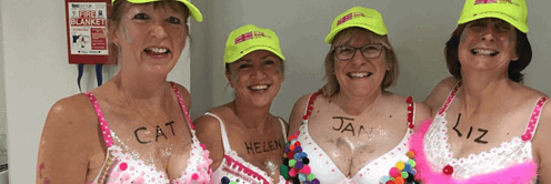 Team dots in their decorated bras